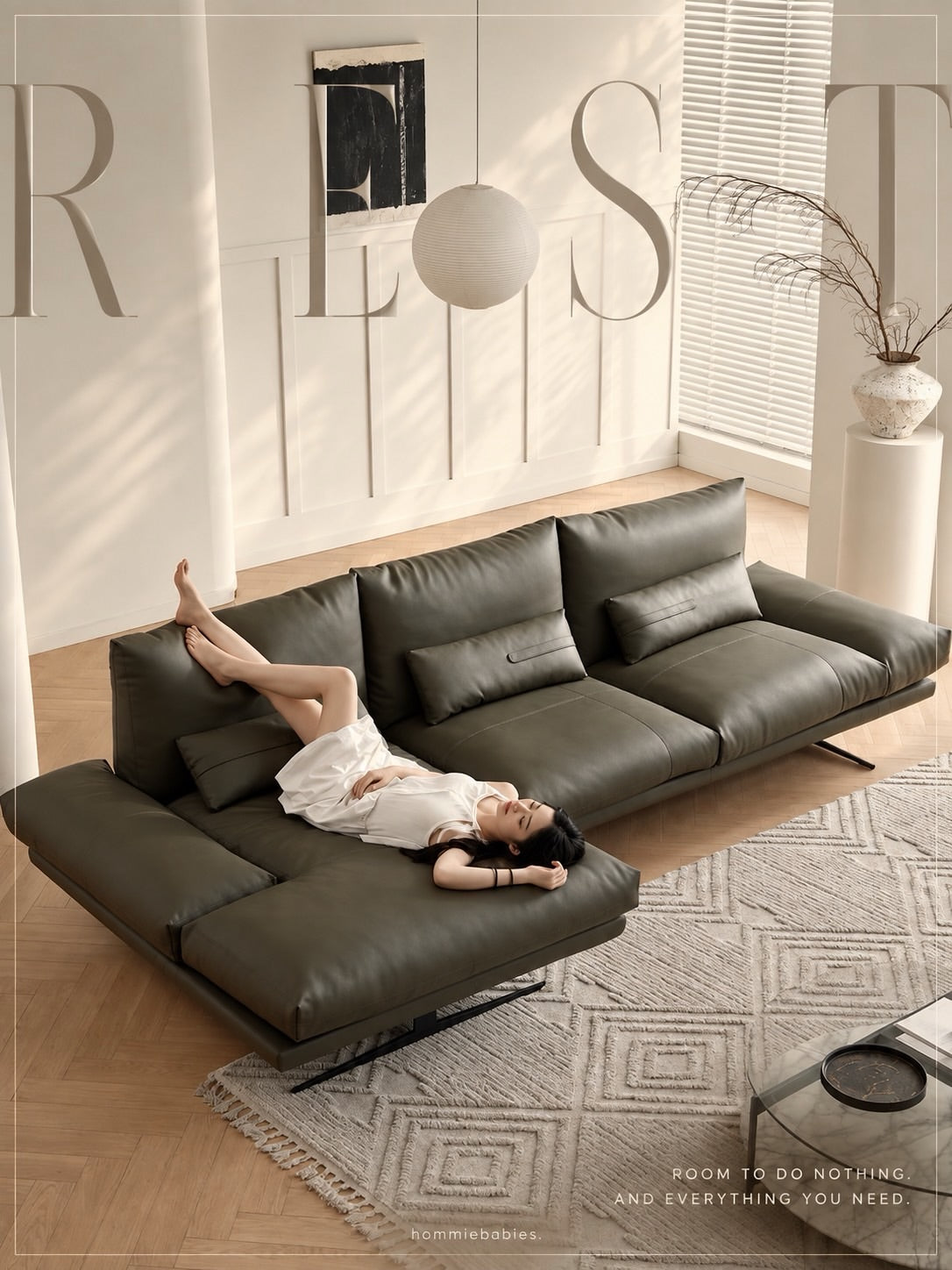 Hommie Italian Top Grain Leather Sofa HBSF060 3