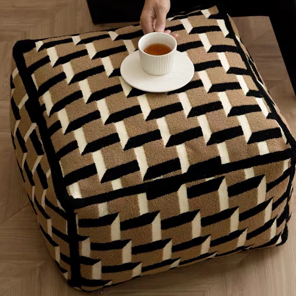 Hommie Geometric Tufted Square Pouf HBST028 3
